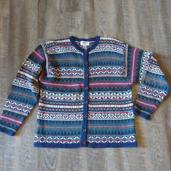 vintage 80's 90's BUTTON FRONT CARDIGAN sweater L - Picture 6 of 9
